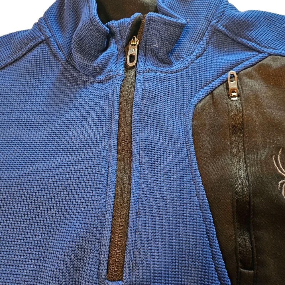 Spyder Mens 1/4 Zip Pullover Jacket Blue Black Waffle Knit Size M 71H64009-41